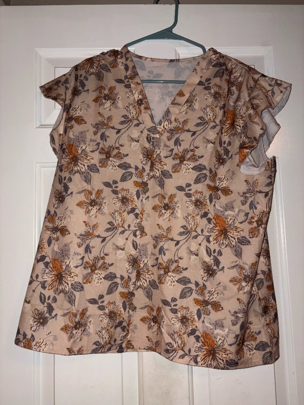 Floral Ruffle Sleeve Blouse, Size XL